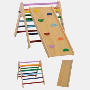 AIYAPLAY 3 em 1 Triângulo de Escalada Montessori, Escalador Infantil de Madeira Dobrável, para Crianças dos 18 aos 48 Meses, com Rampa para Deslizar ou Escalar, 147x64,5 cm, Multicolor