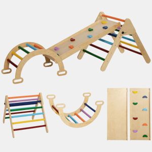 AIYAPLAY Triângulo de Escalada de Madeira 5 em 1 Escada para Crianças de 18-48 Meses com Rampa e Arco de Escalada para Deslizar ou Escalar 178x64,5x63 cm Multicor