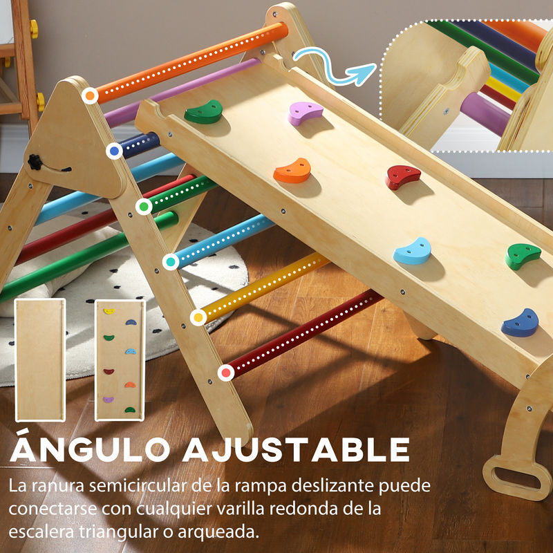 Triángulo De Escalada Infantil Con Rampa Y Arco - Madera, Para Niños 18-48 Meses, Multifuncional