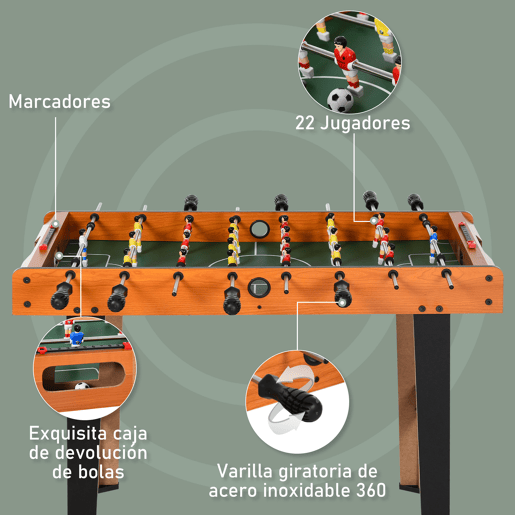 HOMCOM Matraquilhos para Crianças de Madeira Jogo de Futebol de Mesa com 22 Jogadores, 2 Marcadores, Pernas de Mesa Longas e Curtas, 85x40x61 cm, Madeira e Preto