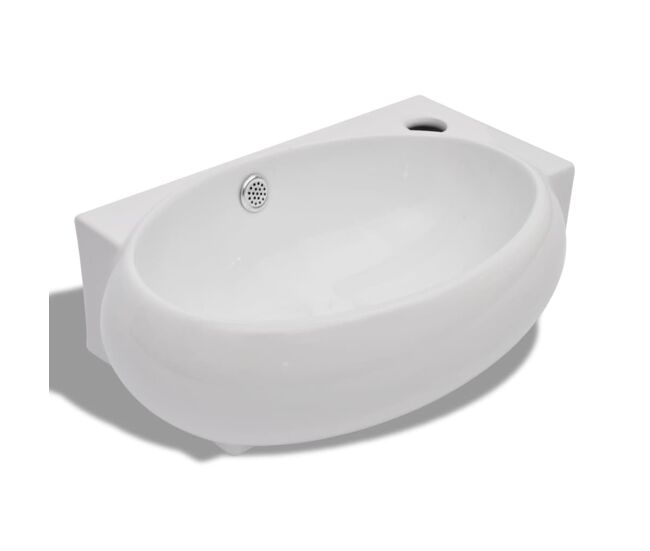 Vidaxl lavabo con hueco de grifo y rebosadero cerámica blanco