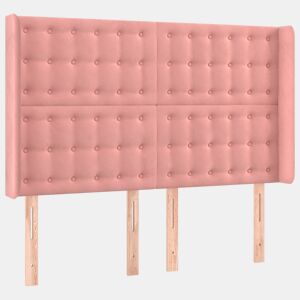 vidaXL Cabeceira cama c abas veludo 147x16x118128 cm rosa