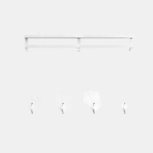 Cabide de parede com 1 barra Prateleira de entrada com 4 ganchos e 1 prateleira Branco 100 x 70 cm FHK36-W SoBuy PT