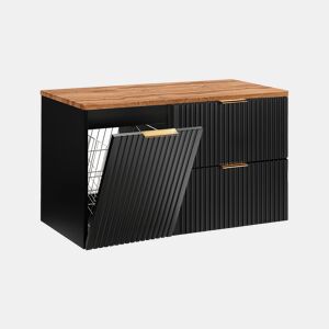Móvel toucador 100cm cesto para roupa suja Adriel preto madeira