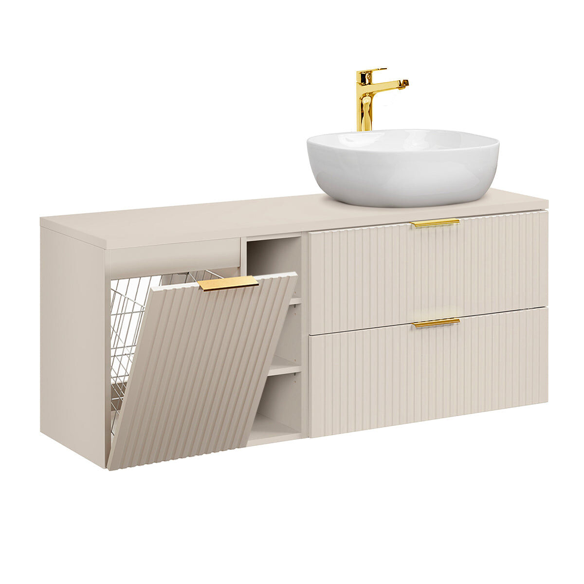 Mueble lavabo individual 140cm 3 compartimientos cesto de ropa adriel cachemira