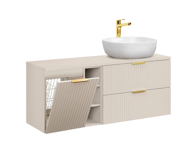 Mueble lavabo individual 140cm 3 compartimientos cesto de ropa adriel cachemira