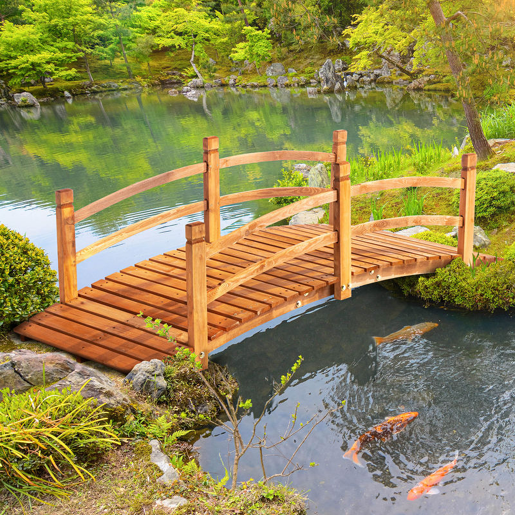 Outsunny Ponte de Madeira com Corrimão Ponte de Jardim para Decoração para Pátio Carga Máxima 200 kg 185x72x58 cm Madeira