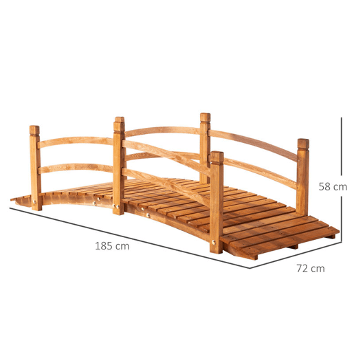 Outsunny Ponte de Madeira com Corrimão Ponte de Jardim para Decoração para Pátio Carga Máxima 200 kg 185x72x58 cm Madeira