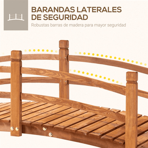 Outsunny Ponte de Madeira com Corrimão Ponte de Jardim para Decoração para Pátio Carga Máxima 200 kg 185x72x58 cm Madeira