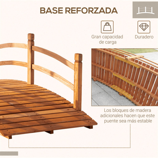 Outsunny Ponte de Madeira com Corrimão Ponte de Jardim para Decoração para Pátio Carga Máxima 200 kg 185x72x58 cm Madeira
