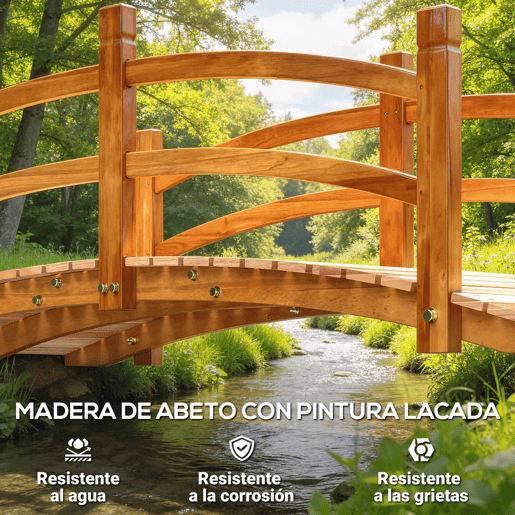 Outsunny Ponte de Madeira com Corrimão Ponte de Jardim para Decoração para Pátio Carga Máxima 200 kg 185x72x58 cm Madeira