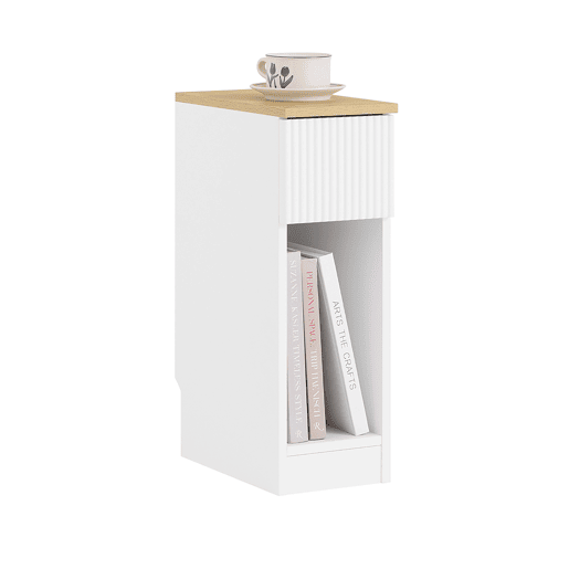 SoBuy Mesa de cabeceira estreita com gaveta e prateleira, mesa de cabeceira para quarto e sala, branca FBT111-W