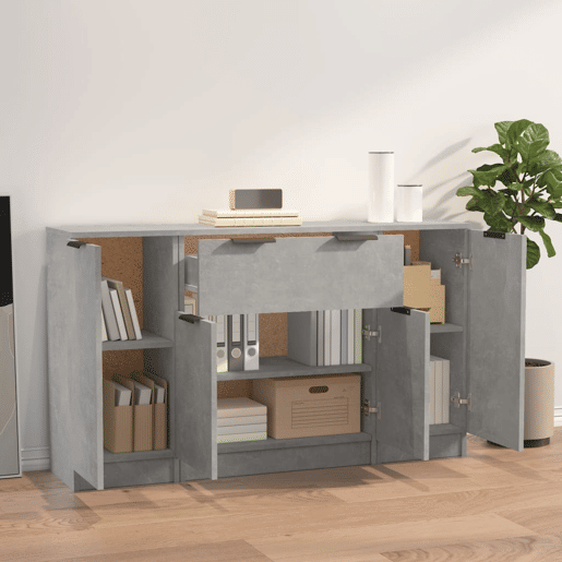 vidaXL Aparadores 3 pcs derivados de madeira cinzento cimento vidaXL Aparadores 3 pcs derivados de madeira cinzento cimento