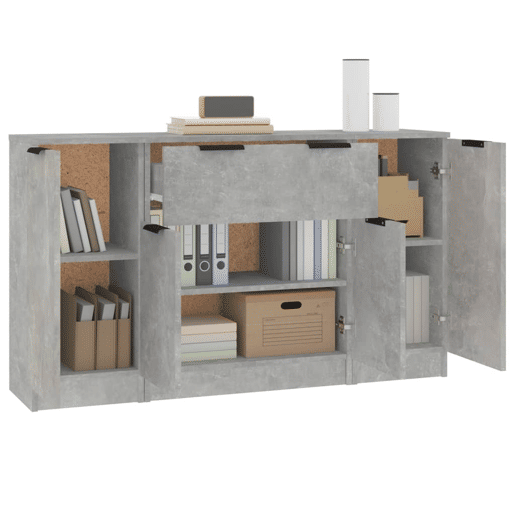 vidaXL Aparadores 3 pcs derivados de madeira cinzento cimento vidaXL Aparadores 3 pcs derivados de madeira cinzento cimento