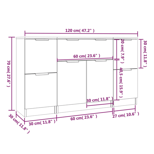 vidaXL Aparadores 3 pcs derivados de madeira cinzento cimento vidaXL Aparadores 3 pcs derivados de madeira cinzento cimento