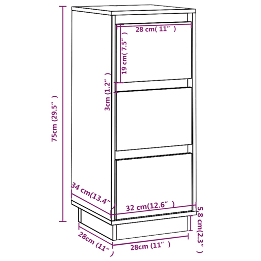 vidaXL Aparadores 2 pcs 32x34x75 cm madeira de pinho maciça branco