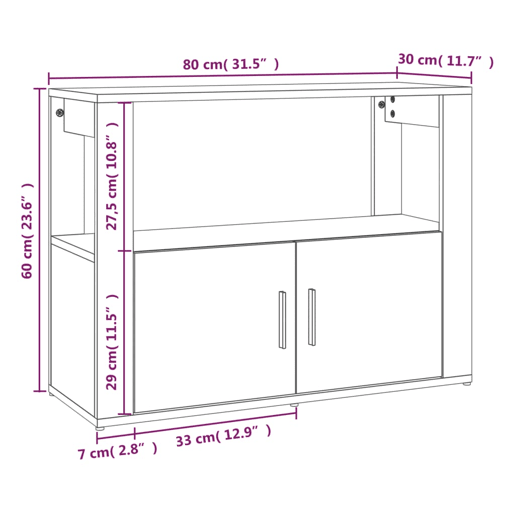vidaXL Aparador 80x30x60 cm derivados de madeira cinzento sonoma
