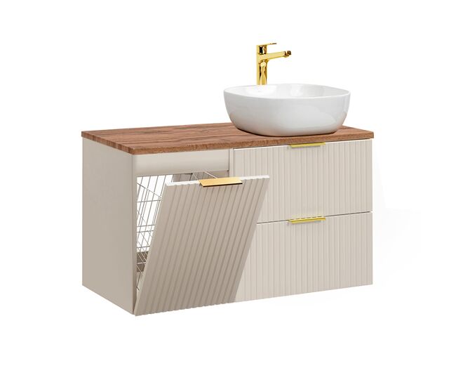 Mueble lavabo individual 100cm cesto de ropa adriel cachemira y madera