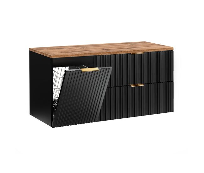 Mueble bajo lavabo 120cm cesto de ropa adriel negro y madera
