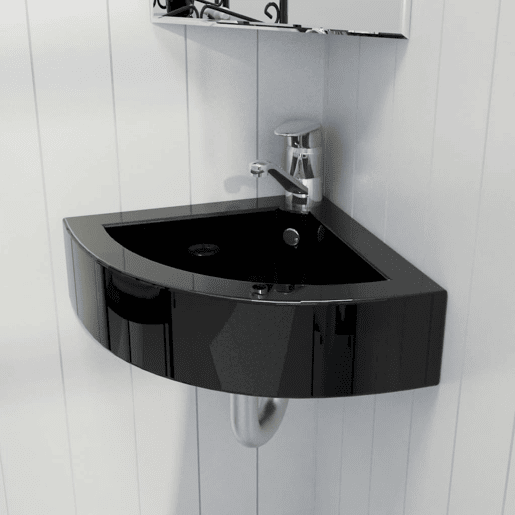 vidaXL Lavatório com extravasamento 45x32x12,5 cm preto