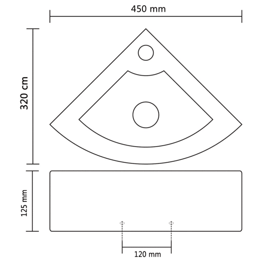 vidaXL Lavatório com extravasamento 45x32x12,5 cm preto