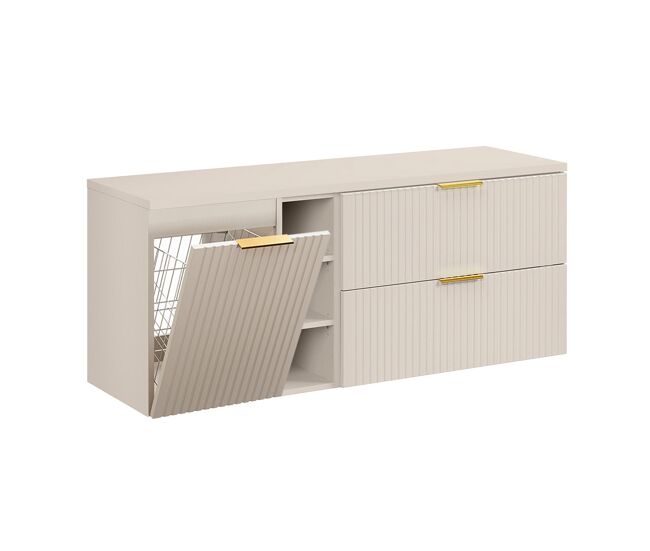 Mueble bajo lavabo 140cm 3 compartimientos cesto de ropa adriel cachemira