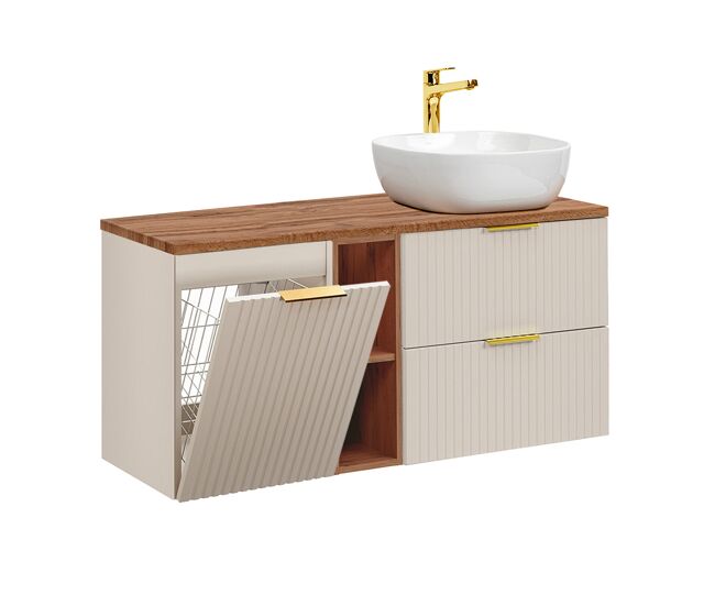 Mueble lavabo individual 120cm 2 compartimientos cesto de ropa adriel cachemira y madera