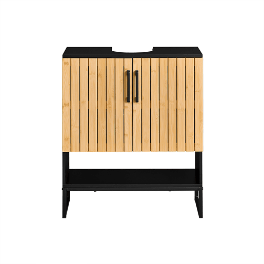SoBuy Armário sob a pia de 60 cm com portas de bambu, prateleiras ajustáveis u200Bu200Be pernas de metal BZR202-SCH