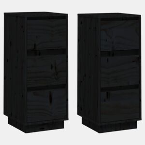vidaXL Aparadores 2 pcs 32x34x75 cm madeira de pinho maciça preto