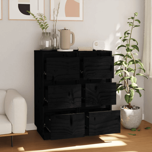 vidaXL Aparadores 2 pcs 32x34x75 cm madeira de pinho maciça preto