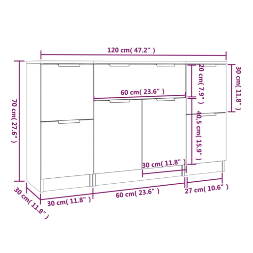 vidaXL Aparadores 3 pcs madeira processada cor carvalho sonoma