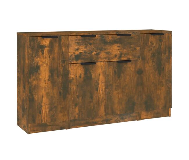 Vidaxl aparadores 3 piezas madera contrachapada roble ahumado