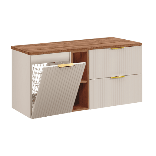 Móvel toucador 120cm 2 nichos cesto roupa Adriel caxemira madeira
