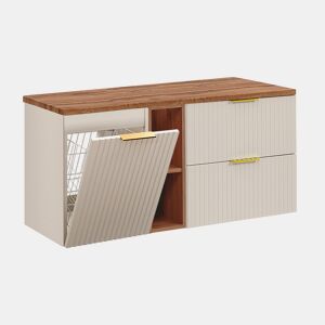 Móvel toucador 120cm 2 nichos cesto roupa Adriel caxemira madeira