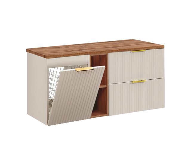 Mueble bajo lavabo 120cm 2 compartimientos cesto de ropa adriel cachemira y madera