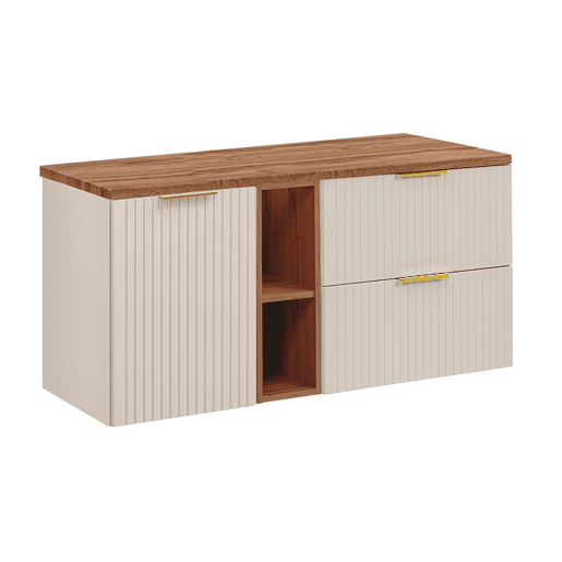 Móvel toucador 120cm 2 nichos cesto roupa Adriel caxemira madeira