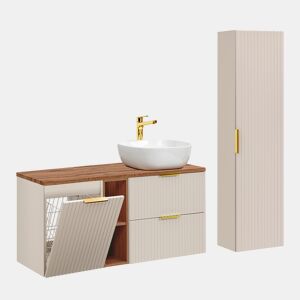 Lavatório individual 120cm 2 nichos cesto roupa suja coluna Adriel caxemira madeira