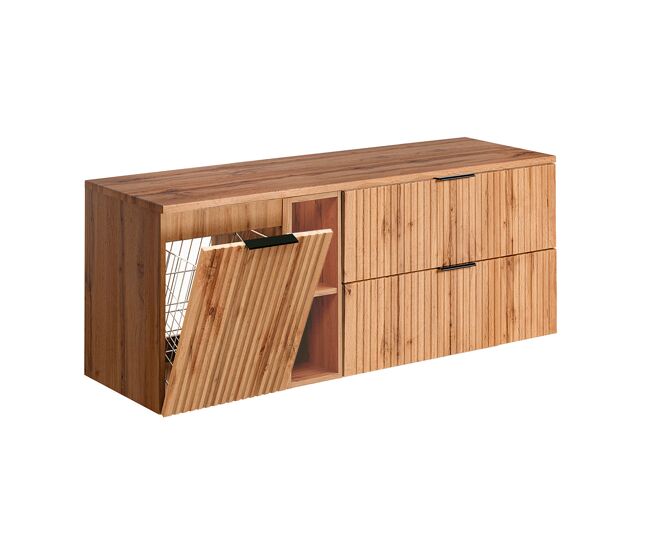 Mueble bajo lavabo 140cm 2 compartimientos cesto de ropa adriel madera