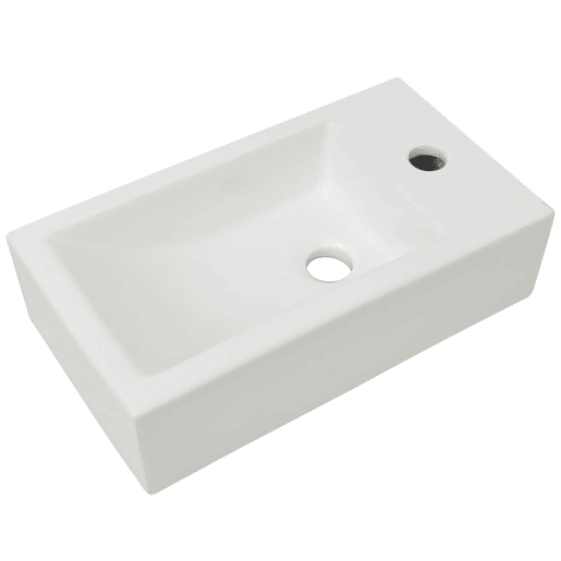 vidaXL Lavatório + abertura torneira cerâmica branco 46x25,5x12 cm vidaXL Lavatório + abertura torneira cerâmica branco 46x25,5x12 cm