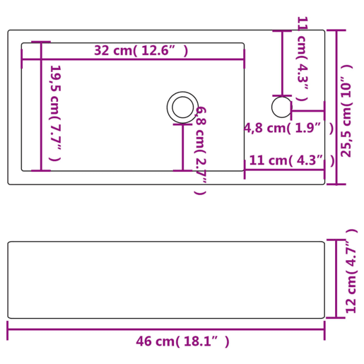 vidaXL Lavatório + abertura torneira cerâmica branco 46x25,5x12 cm vidaXL Lavatório + abertura torneira cerâmica branco 46x25,5x12 cm