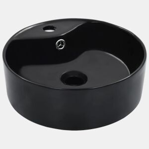 vidaXL Lavatório com extravasamento 36x13 cm cerâmica preto