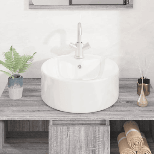 vidaXL Lavatório redondo 40x14,5 cm cerâmica branco vidaXL Lavatório redondo 40x14,5 cm cerâmica branco