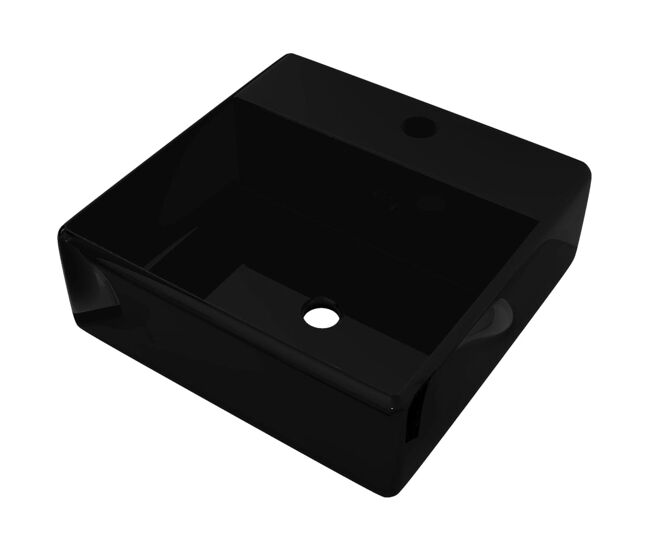 Lavabo de cerámica con agujero para grifo/desagüe cuadrado negro