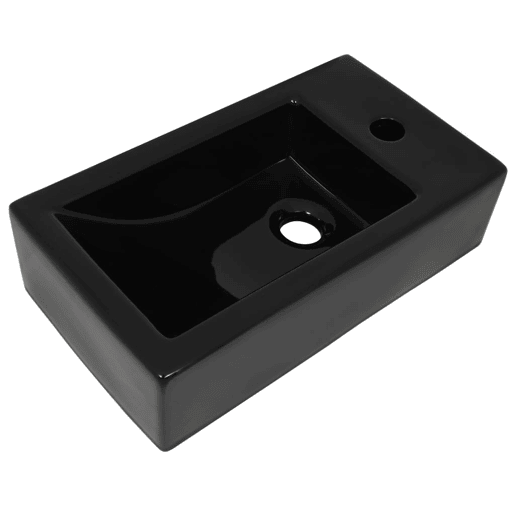 vidaXL Lavatório c orifício p torneira cerâmica preto 46x25,5x12 cm