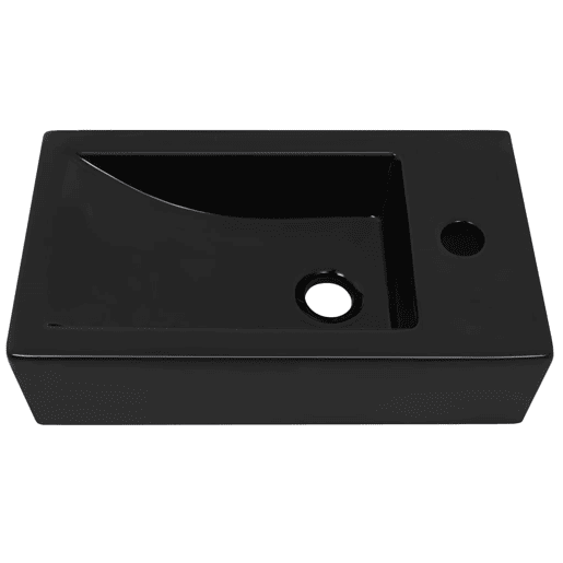 vidaXL Lavatório c orifício p torneira cerâmica preto 46x25,5x12 cm