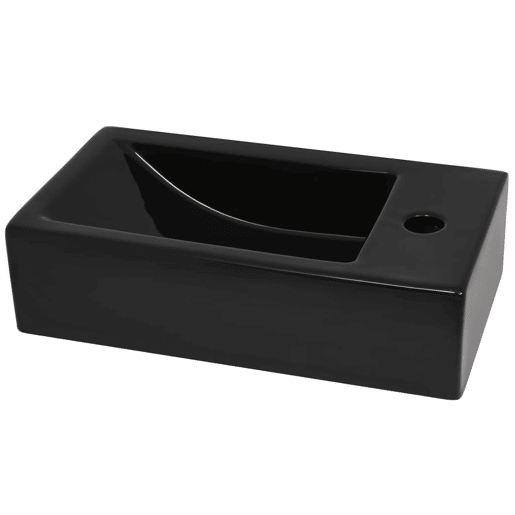 vidaXL Lavatório c orifício p torneira cerâmica preto 46x25,5x12 cm