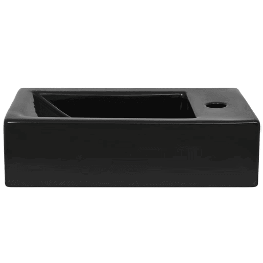 vidaXL Lavatório c orifício p torneira cerâmica preto 46x25,5x12 cm