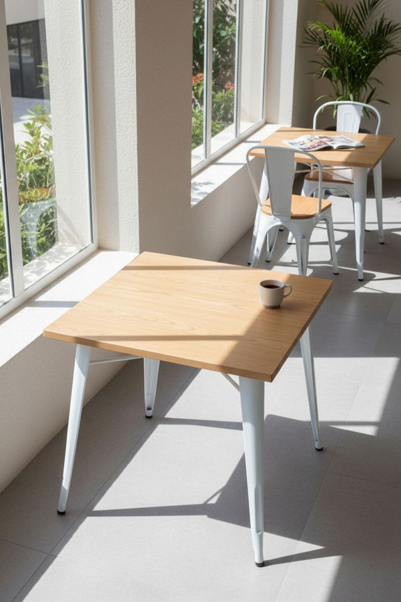 Mesa torix cuadrada madera natural 80 cm - blanco