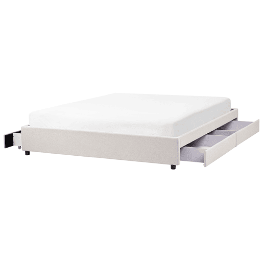 Cama com gavetas de arrumação e sem cabeceira Tecido PRADES 180 x 200 cm Creme claro