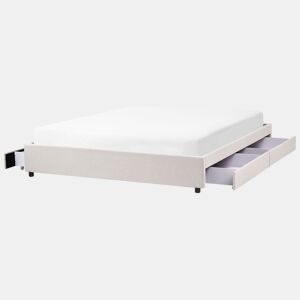 Cama com gavetas de arrumação e sem cabeceira Tecido PRADES 180 x 200 cm Creme claro